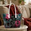 Vintage Rose Print Tote Bag Stylish Daily Carry Handbag for Women Casual Versatile Shoulder Bag