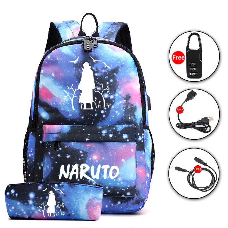 Sada 2 ks batohu Anime Naruto Cosplay batoh Akatsuki Sharingan Školní taška přes rameno pro teenagery Cestovní batoh na notebook