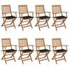 Folding Garden Chairs Set of 8 with Cushions Acacia Wood