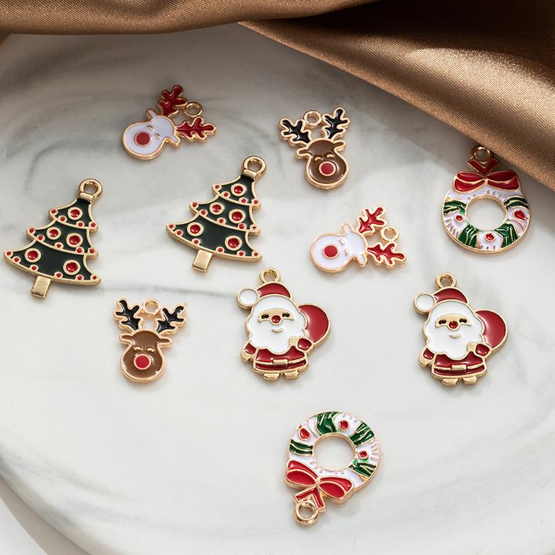 10pcs Bell Xmas Tree Enamel Pendant Santa Snowflake Charms DIY Christmas Gift Necklace Bracelet Accessories Party Supply