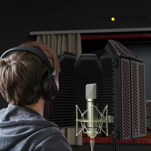 WXQ Reflection Filter for Microphones and Recording Studio Equipment, Soundproof Shield, Effective Noise Absorption, Lightweight and Compact (Black)