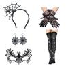Spinnennetz-Motto Partyzubehör Halloween-Kostüm für Damen Schwarzes Spitzen-Stirnband Choker Handschuhe Feiertagsdekorationen Umhang Maske Oberschenkelhohe Lange