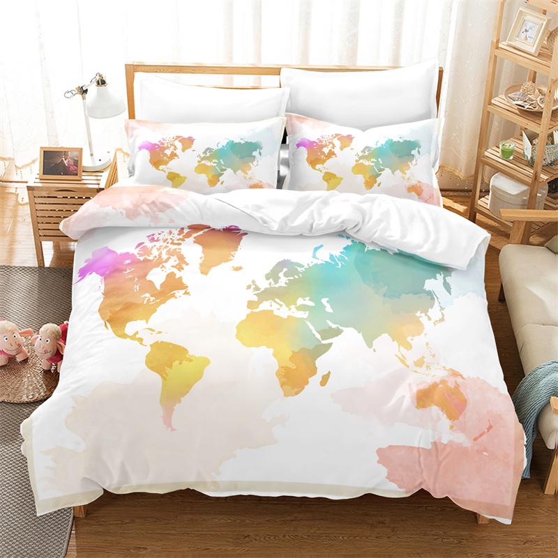 Bedding Set Colour Map Duvet Cover Set 3d Queen Bedding Bed Linen Fashion Duvet Cover Bedroom Hotel Comforter Bedding Sets