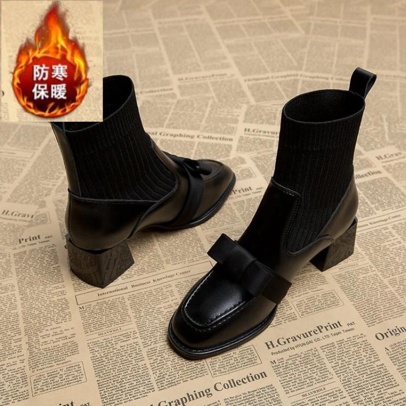 

Fashion Spring Autumn Square Headed Solid Color Fashion Side Zipper Waterproof Platform Simple External Wear Women s Fashion Boots 40