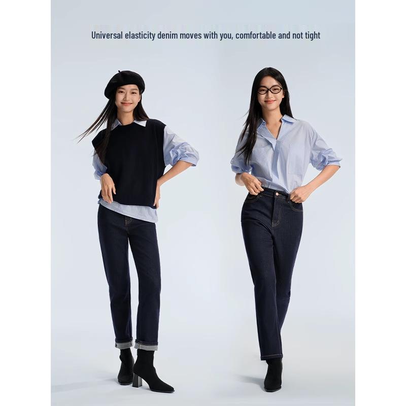High-Waisted Slimming Straight-Leg Cigarette Pants for Petite Women, 2025 Spring/Autumn, Four-Way Stretch Blue.