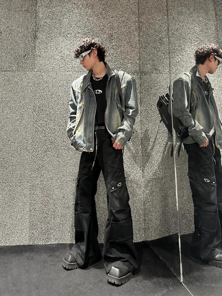 Men's American Retro Denim Jacket - Trendy Street Hip Hop Motorcycle Style for Autumn