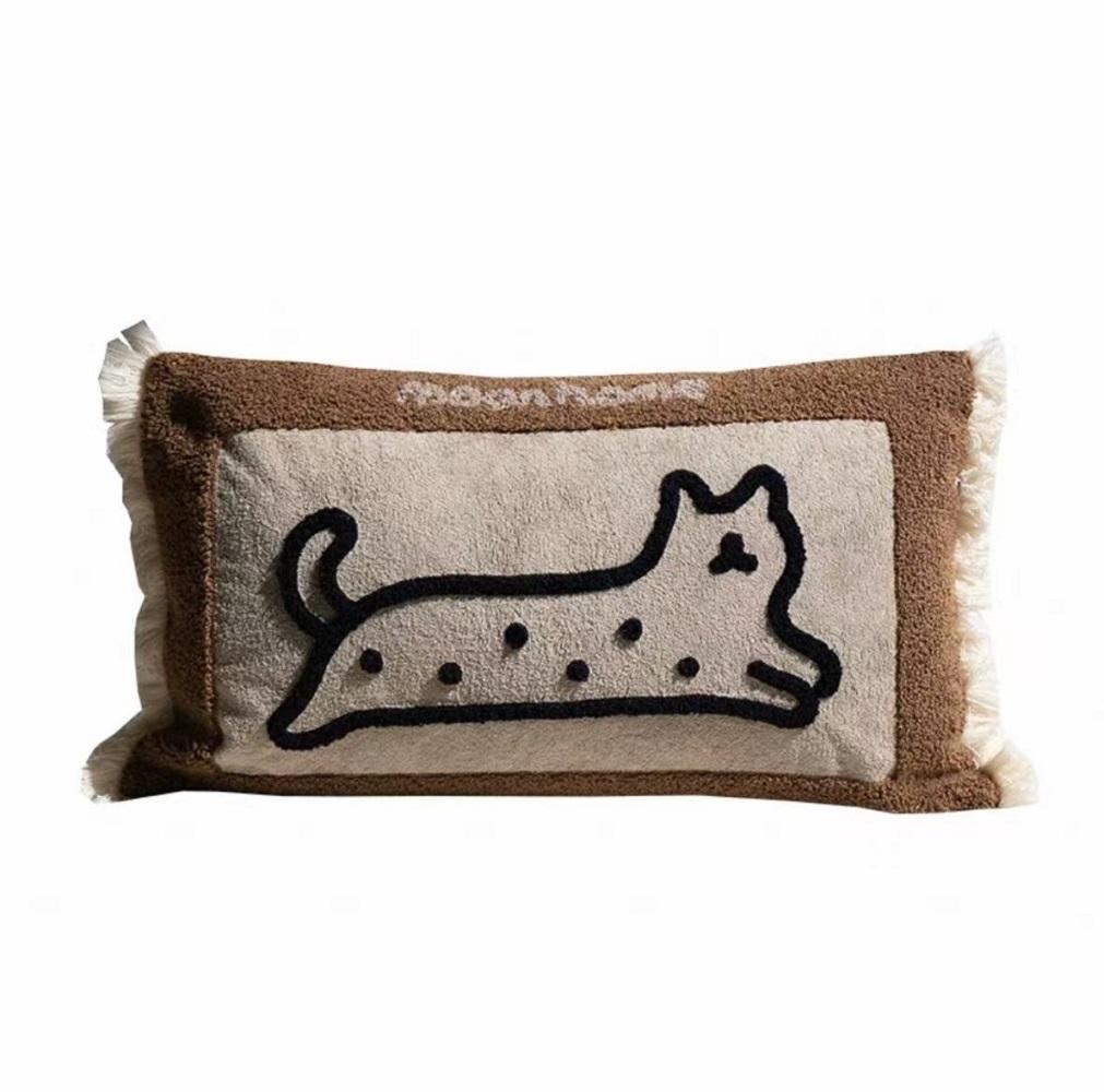 Medieval Critter Embroidery Cushion Cover Puppy Kitten Coffee Brown Washable Home Decoration Pillow Cover 30x50CM