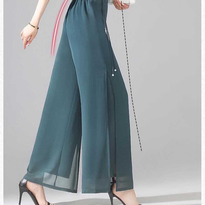 Double Pants Fashion Slit Pants Spring Summer Comfortable Elastic Waist Slim Chic Droop Pants