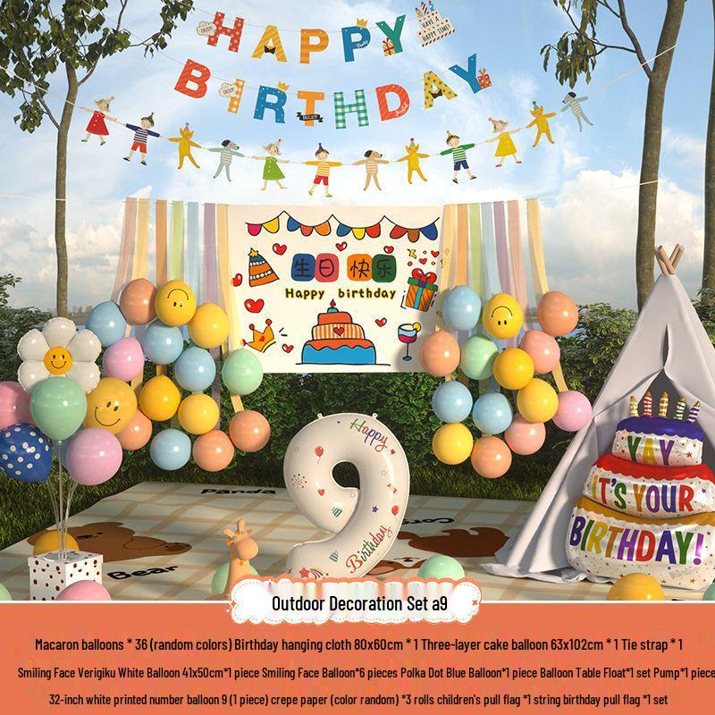 Xiaohongshu První narozeninová kempingová párty Balónky a banner pro děti