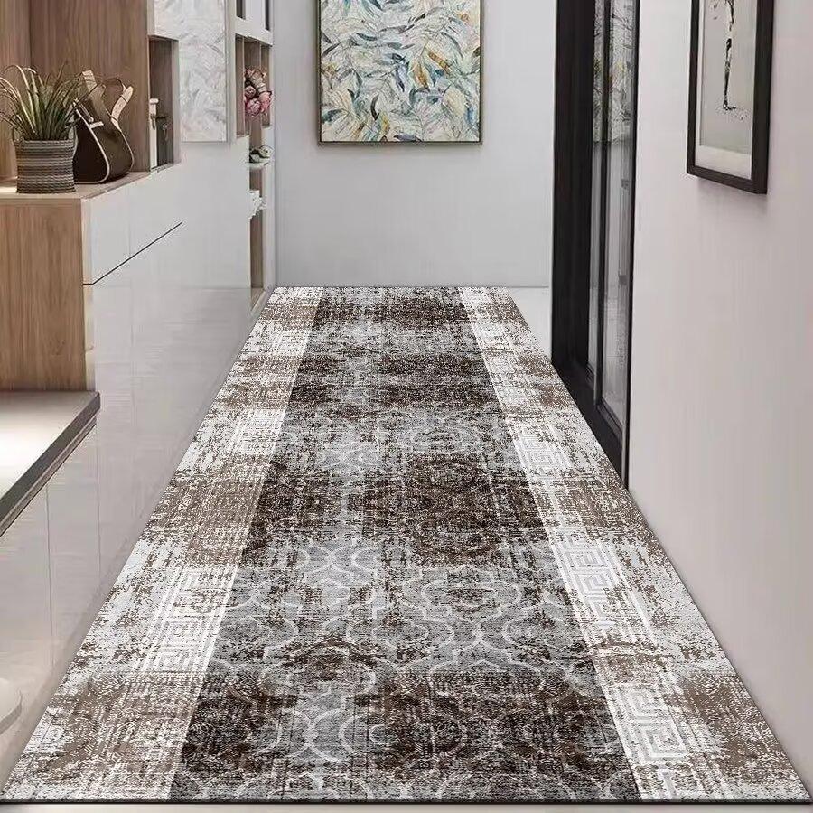 Nordic Modern High-end Long Hallway Carpet Luxury Grey Corridor Runner Home Decoration Area Rug Hotel Aisle Non-slip Kitchen Mat