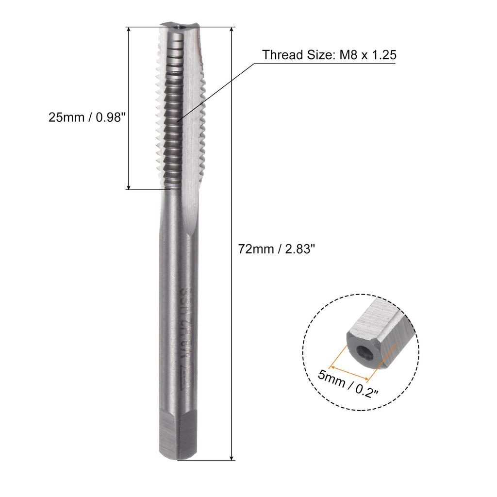 Uxcell Metric Hand Tap Set M8 X Thread High Speed Steel Hand Threading Tapping Tool Kit (2 Pieces), 1.25 Taper/Plug Tap,