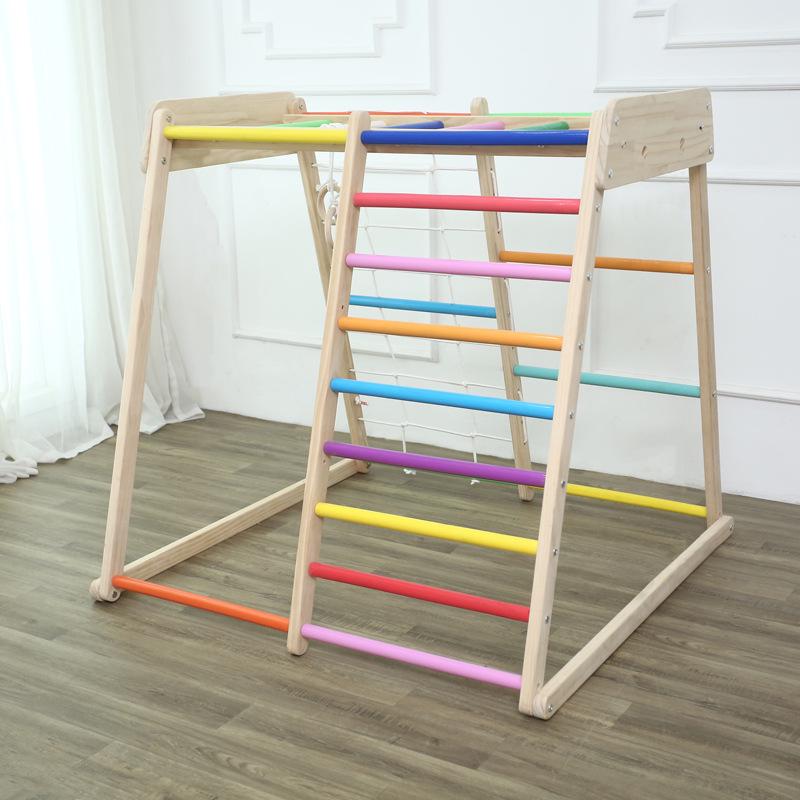 Indoor Toddler Climbing Set: Solid Wood Frame with Slide, Swing, and Rock Climbing Combination