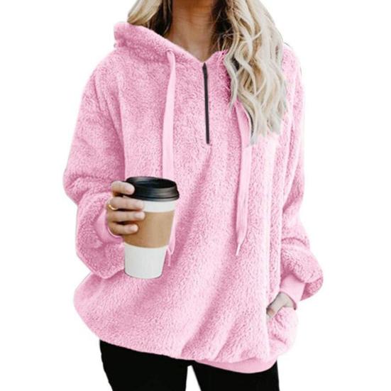 Winter Dick Warm Einfarbige Damen Langarm Hoodies Reißverschluss Kapuzenpullover