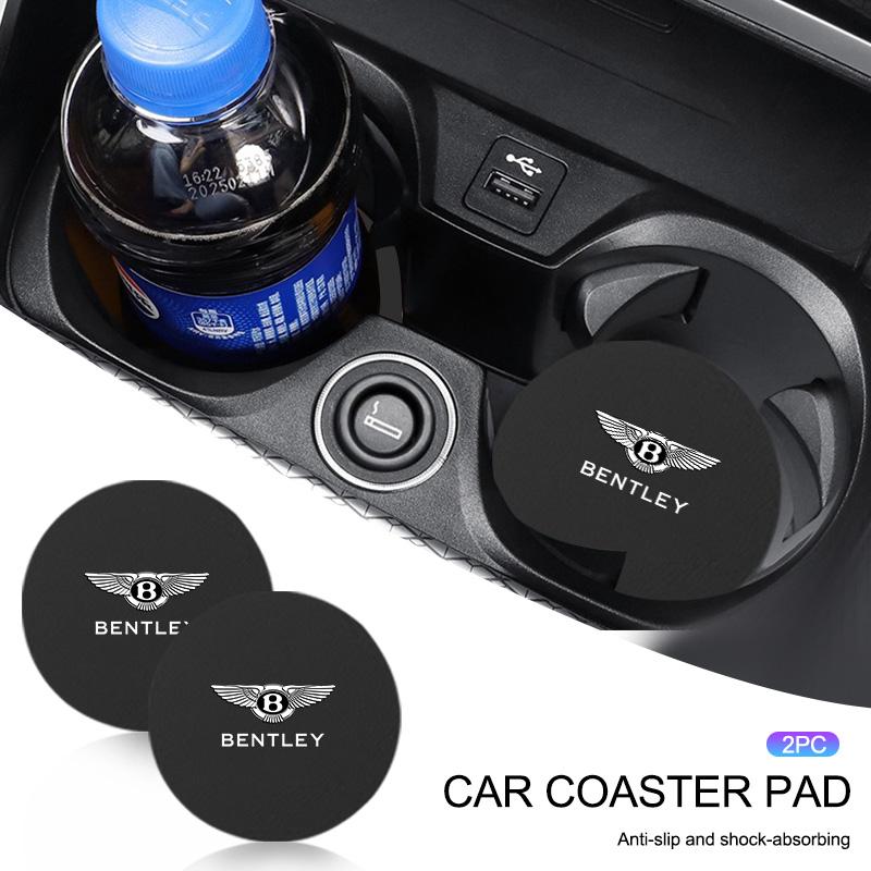 2PCS Car Water Cup Pad Coaster Non Slip Mat Interior Accessory For Bentley Continental GT MULLINER Bentayga Flying Hurtling Spur
