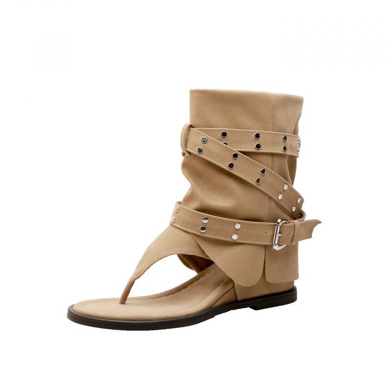 Cowhide Version Toe Short Tube Cool Boots Summer New Inner Height Increase Rivet Trousers Brown Niche Outer Wear Cool Boots Women