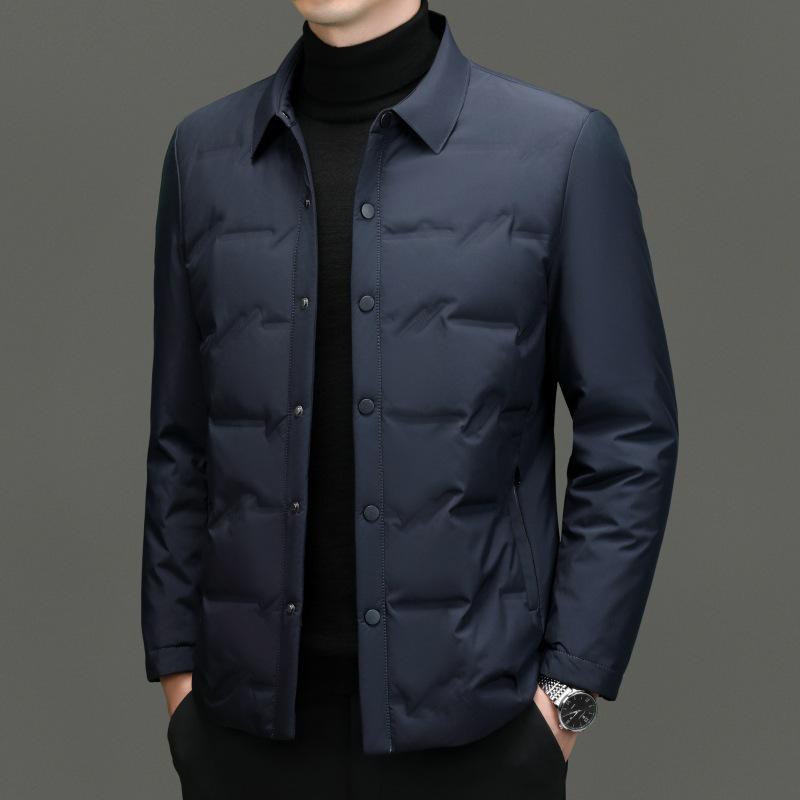 Men's Lightweight Stand-Up Collar Down Jacket - Autumn/Winter Business Casual Warm Outerwear for Middle-Aged Men.