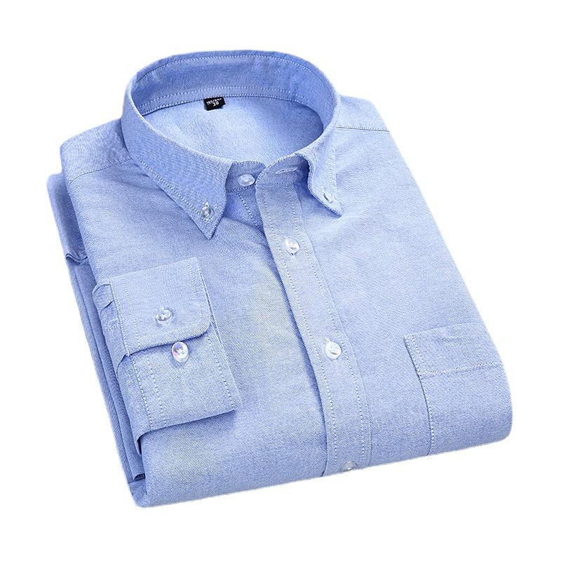 Men's Spring Cotton Oxford Long Sleeve Solid Color Shirt - Business Casual Slim Fit