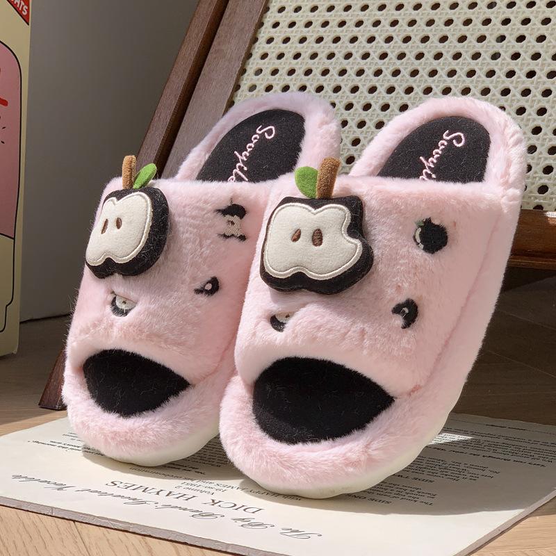 Apple Cotton Slippers Autumn and Winter Home Non-slip Season Indoor Couple Cotton Mop Warm Home Fluffy Slippers