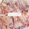 Summer Plus Size WoMan's Ruffled Chiffon Shirt Floral Short-sleeved Large Neckline Loose Chic Blouse Sweet Style