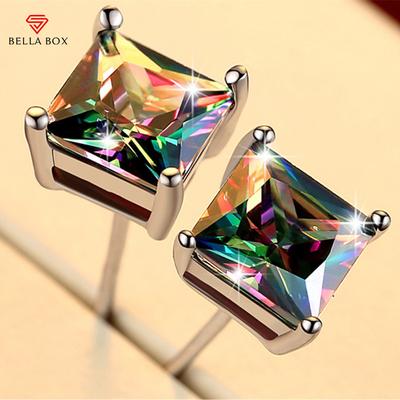 Orecchini a bottone da donna con zirconi cubici quadrati, colorati, semplici ed eleganti, per adolescenti, versatili, gioielli coreani femminili carini