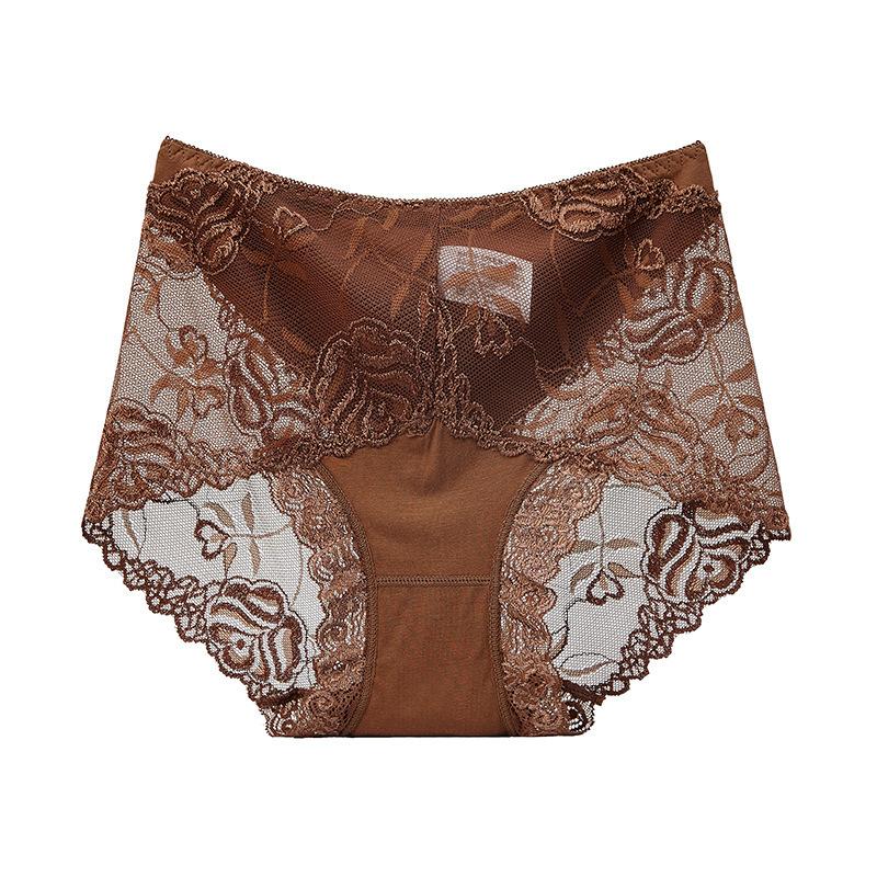 Leichter Luxus Spitze Modal Baumwolle Bauchhöschen für Damen Sexy Nahtlose Mittelhohe Hüfthebende Große Größen Baumwollzwickel Slips für Damen