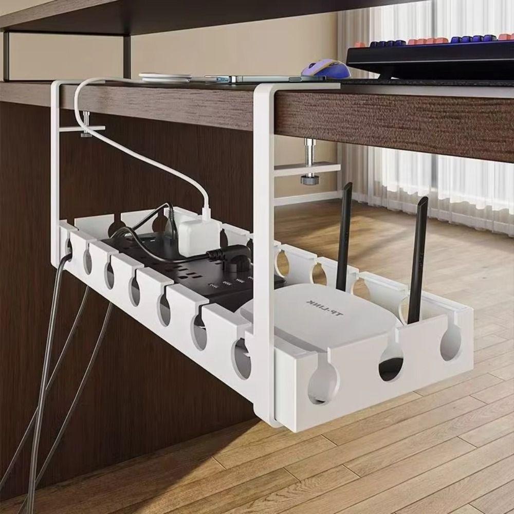 Extendable Under Desk Cable Management Tray No Drilling Cable Tray Cord Hider Raceway  for Home