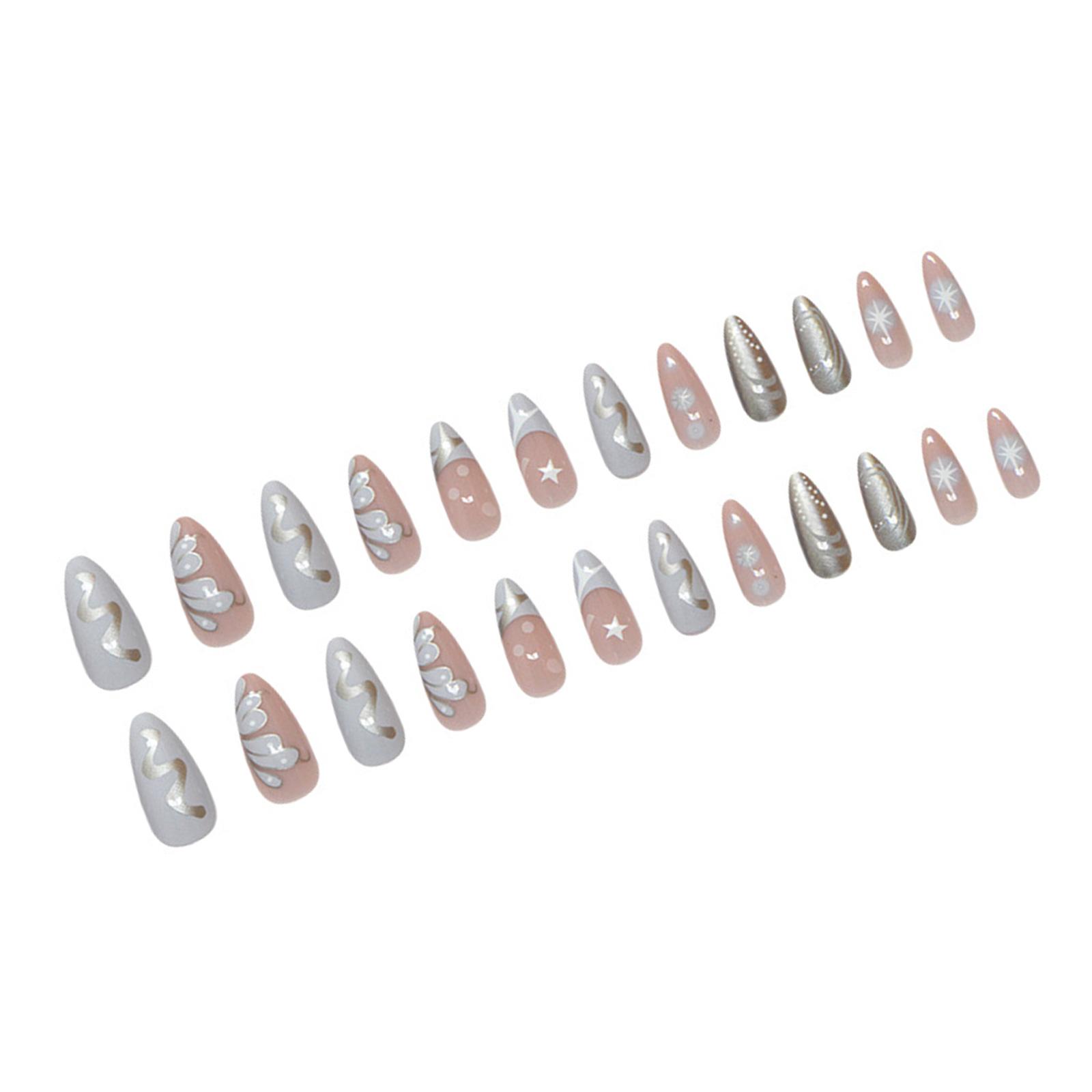 

Элегантный набор для дизайна ногтей Press on Nail с 3D-дизайном бабочек и звезд, миндальная палочка для ногтей, акриловые накладные ногти для женщин