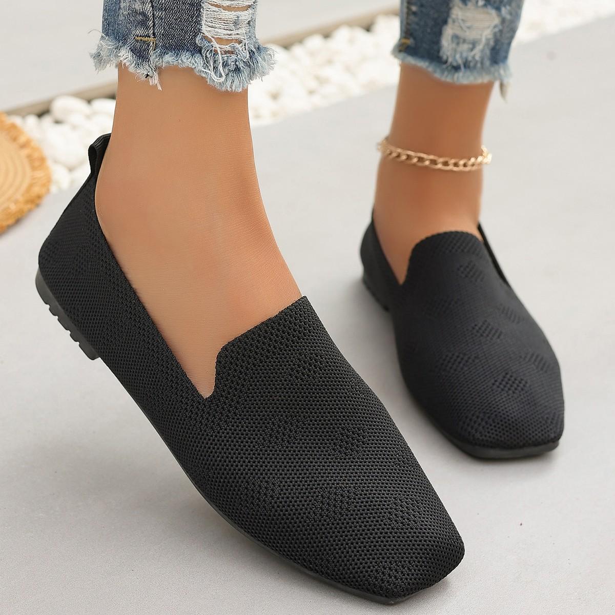 

Женские весенне-осенние новые туфли-балетки, женские сетчатые дышащие с квадратным носком, повседневные удобные кроссовки для женщин 36 чёрный