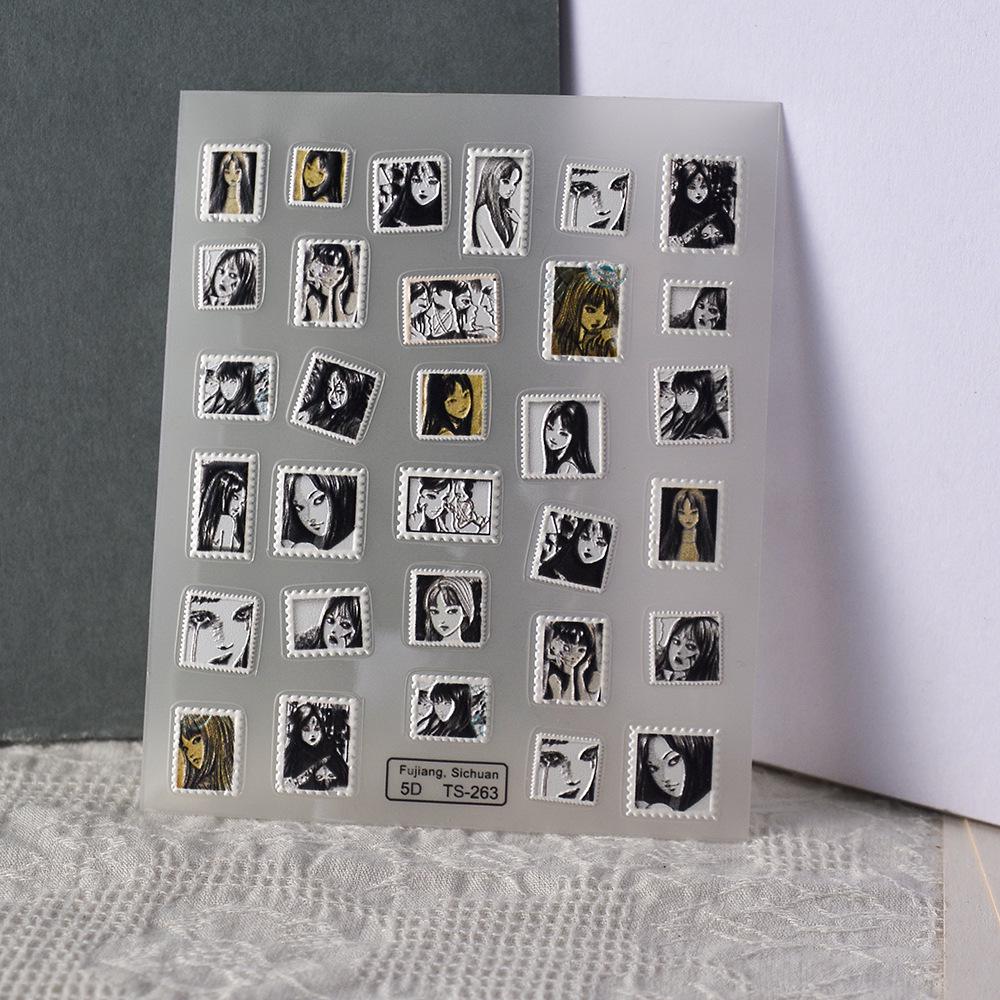 Japanese Manga Character Tomie 5D Embossed Nail Art Stickers
