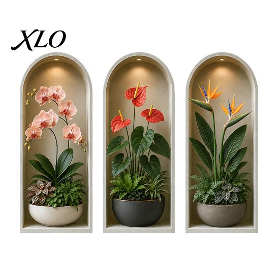 2D Archway Decals 3Pcs Arched Flower Wall Stickers, Boho Style Floral Plant Decals, Self Adhesive PVC Peel And Stick Wallpaper for Waterproof Stickers