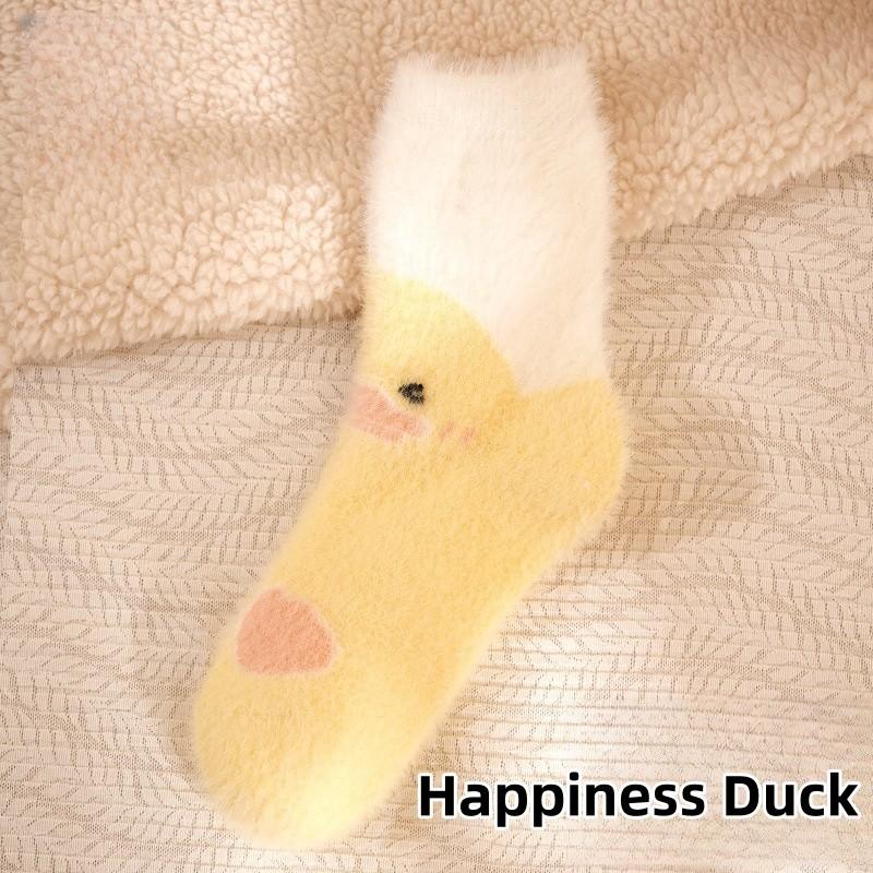 Yellow Duck Socks Children's Mid Tube Autumn and Winter Cute Imitation Mink Velvet Long Socks Home Floor Postpartum Sleep Socks