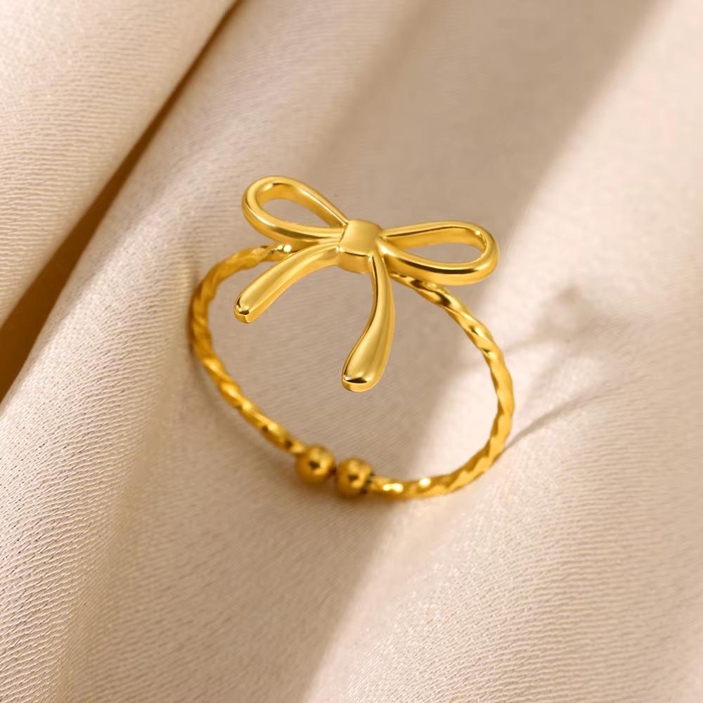 Stainless Steel Bow Tie Mermaid Snake Rings Dainty Zircon Adjustable Ring for Women Wedding Anti Fading Zircon Accessories Gift