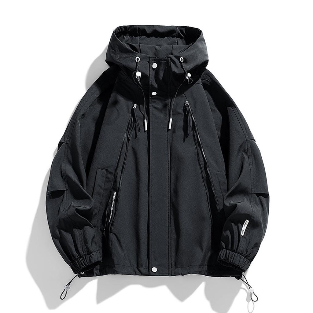Men's Multi-pocket Loose Work Jacket, Trendy And Versatile Solid Color Hooded Jacket