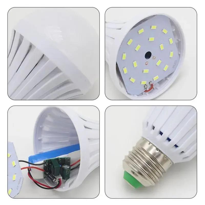 E27 Emergency LED Light Bulb 5W/7W/9W/12W/15W Rechargeable 1200mAh 6000K Battery 220V for Camping Tent Lamp Outdoor Lighting