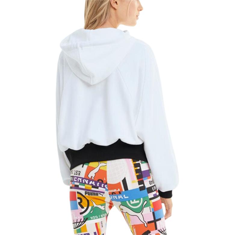 Puma Printed Knit Drawstring Hooded Long Sleeve Cropped Sweatshirt Women Sweatshirt White 531352-02