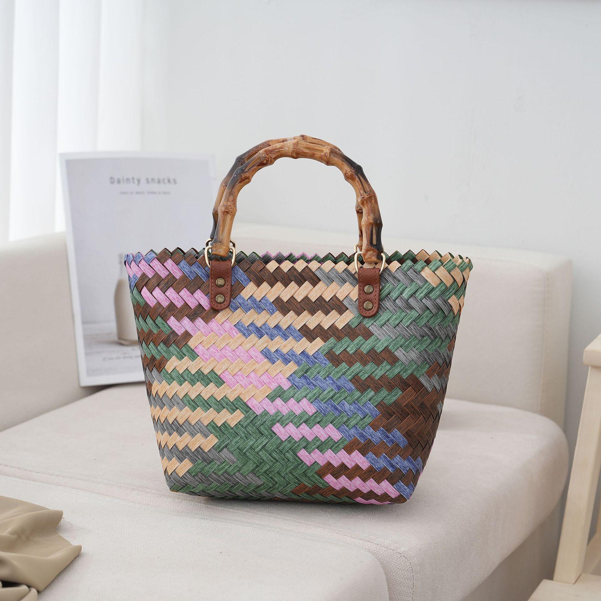 

Retro imitation rattan large-capacity woven bag souvenir vegetable basket women s handbag shoulder bag bag bag women s Upper mouth 29 Lower bottom 23 * 12 * 21 разноцветный