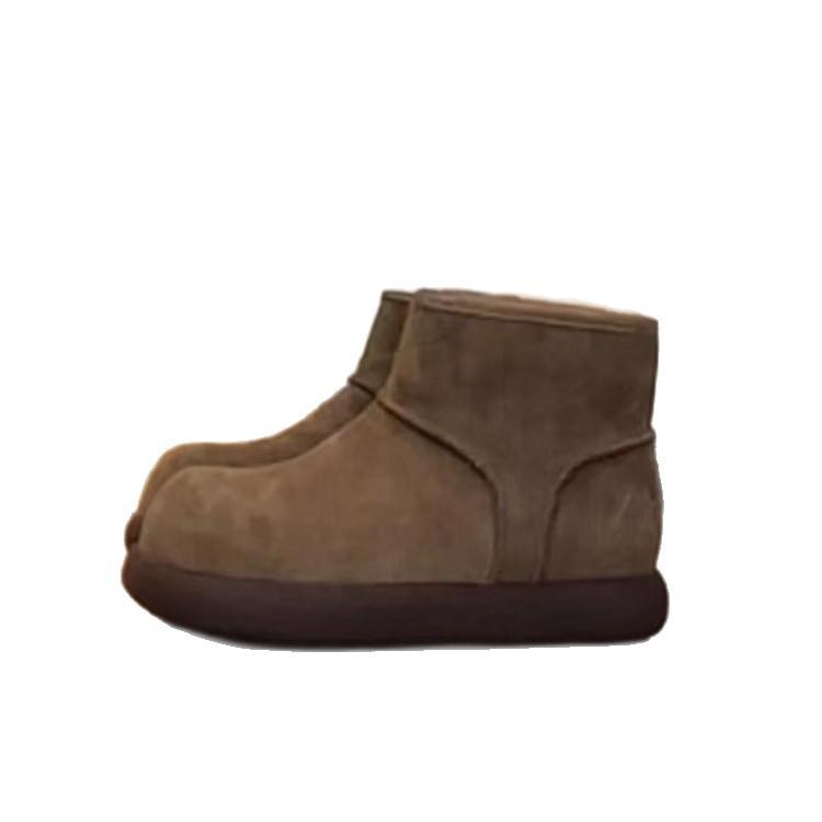 Ran Ge Home~ Snow Boots Women's New Winter Versatile Big Head Ugly Cute Short Boots Fleece Thickened Cotton Boots