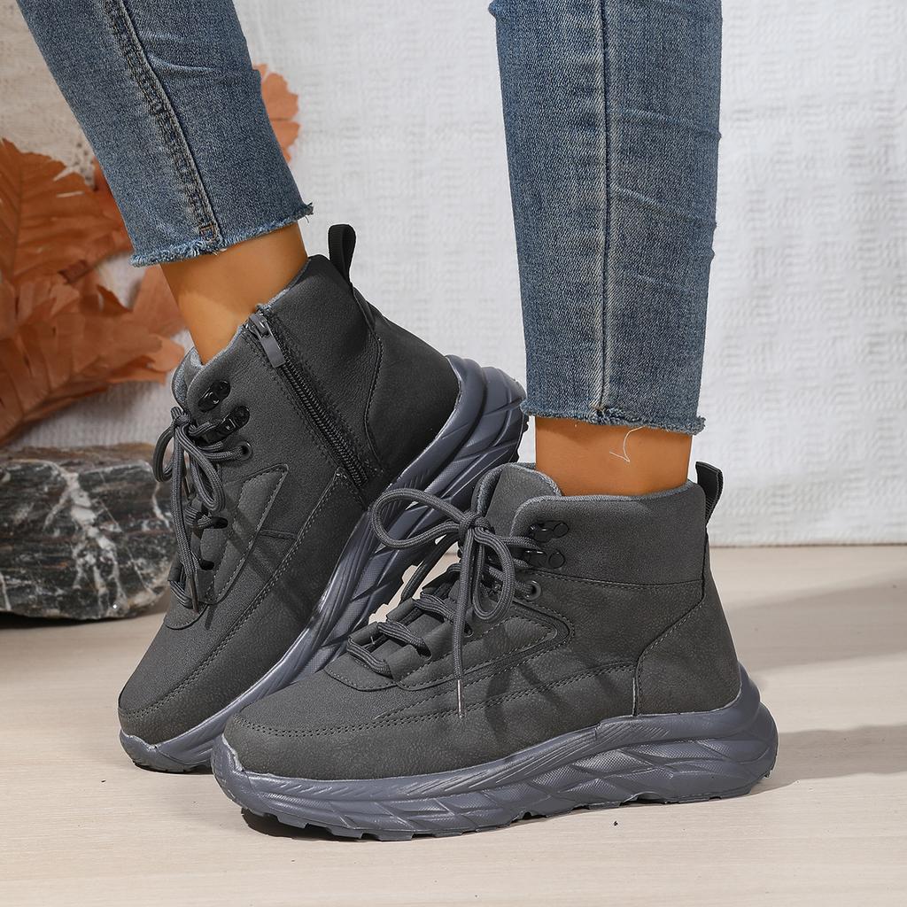 Casual Solid Lace Up Decoration Non Slip Hiking Shoes Women 2025 Autumn Round Toe Thick Bottom Sneakers Soft Sole Sports Shoes