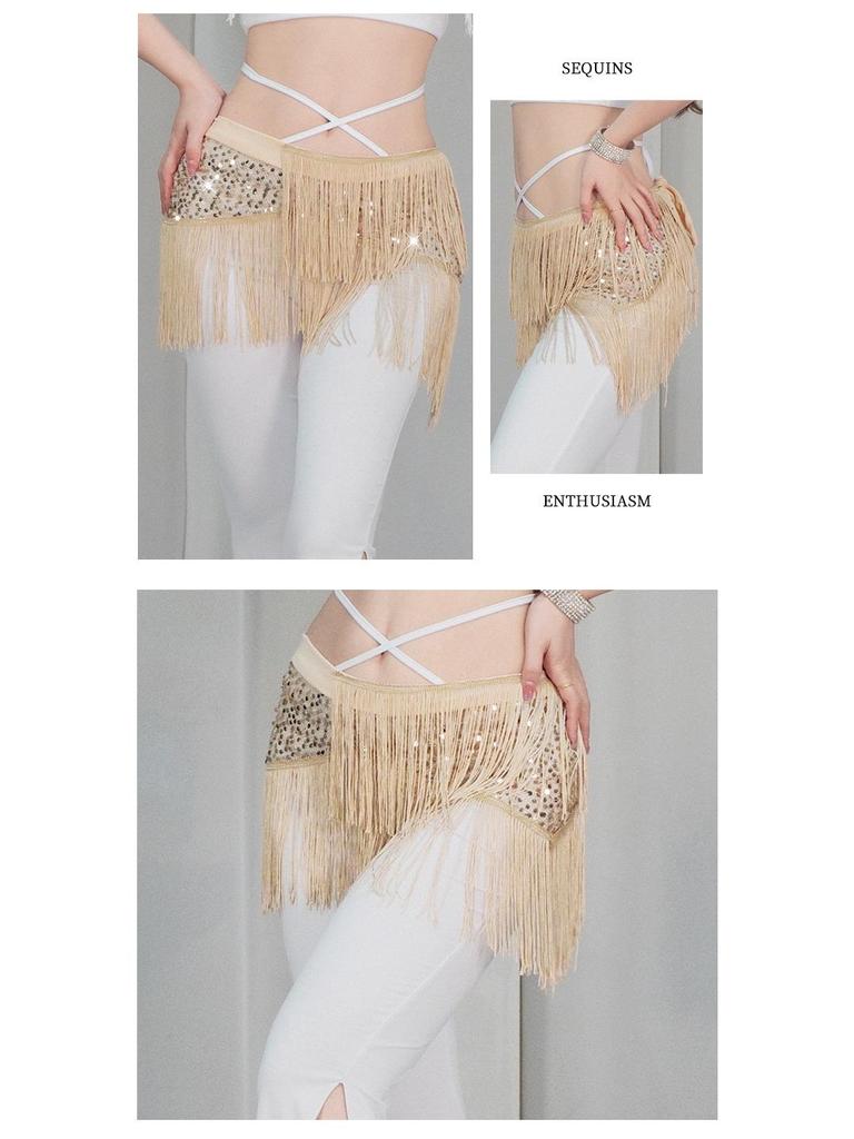 Belly Dance Sequin Tassel Hip Scarf for Stage Performance and Practice