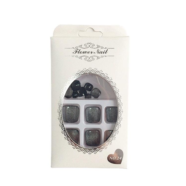 Handmade Black Cat Eye Crystal Toenail Tips Press-On Nails with Whitening Effect