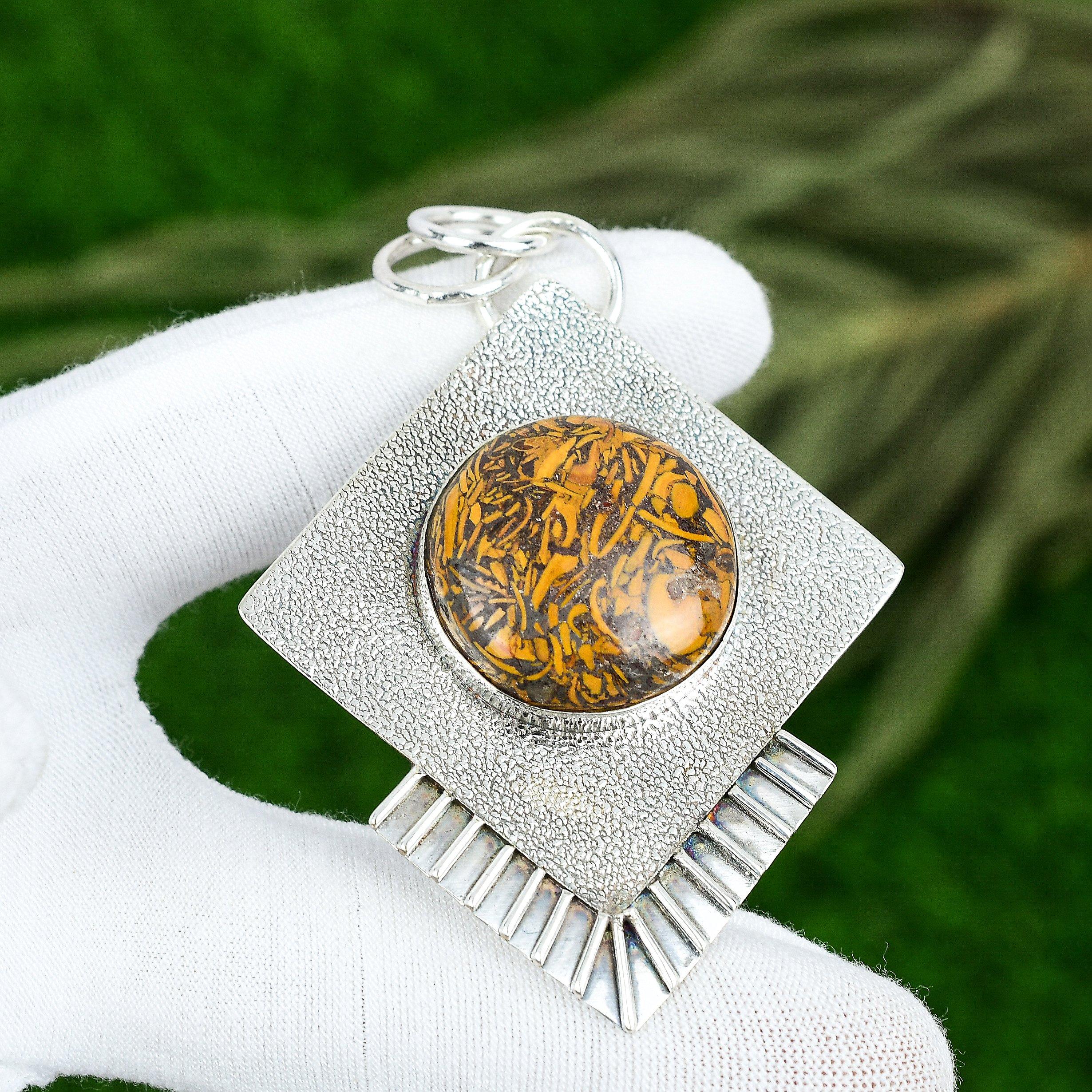 Натуральный кулон из камня Мариам Яшма, серебро 925 пробы, индийские украшения