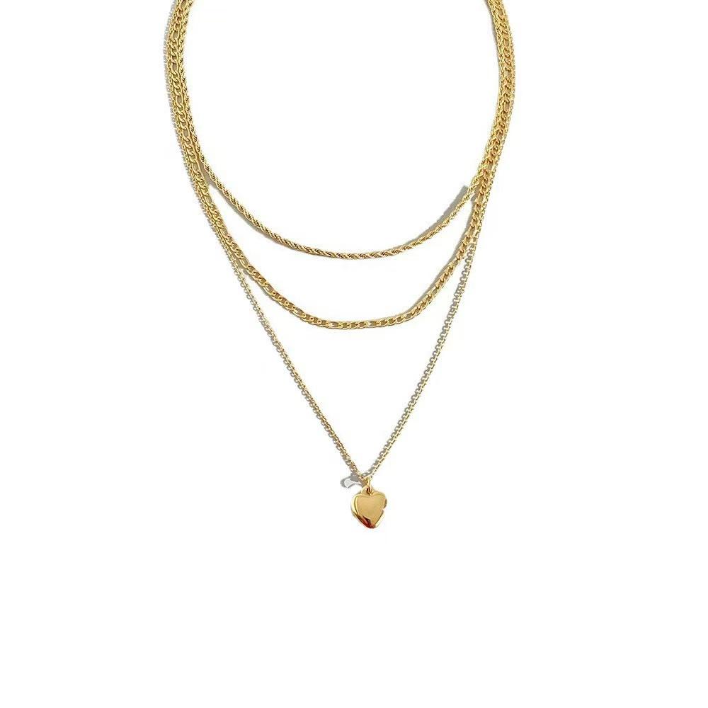 Golden Multi-Layers Women's Necklace Heart Pendant Chain Necklace Fashion Jewelry
