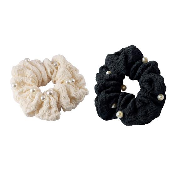 Hair Tie Pleated Texture Imitation Pearls Embellishment Hair Rope Strong Ponytail Holder Buns