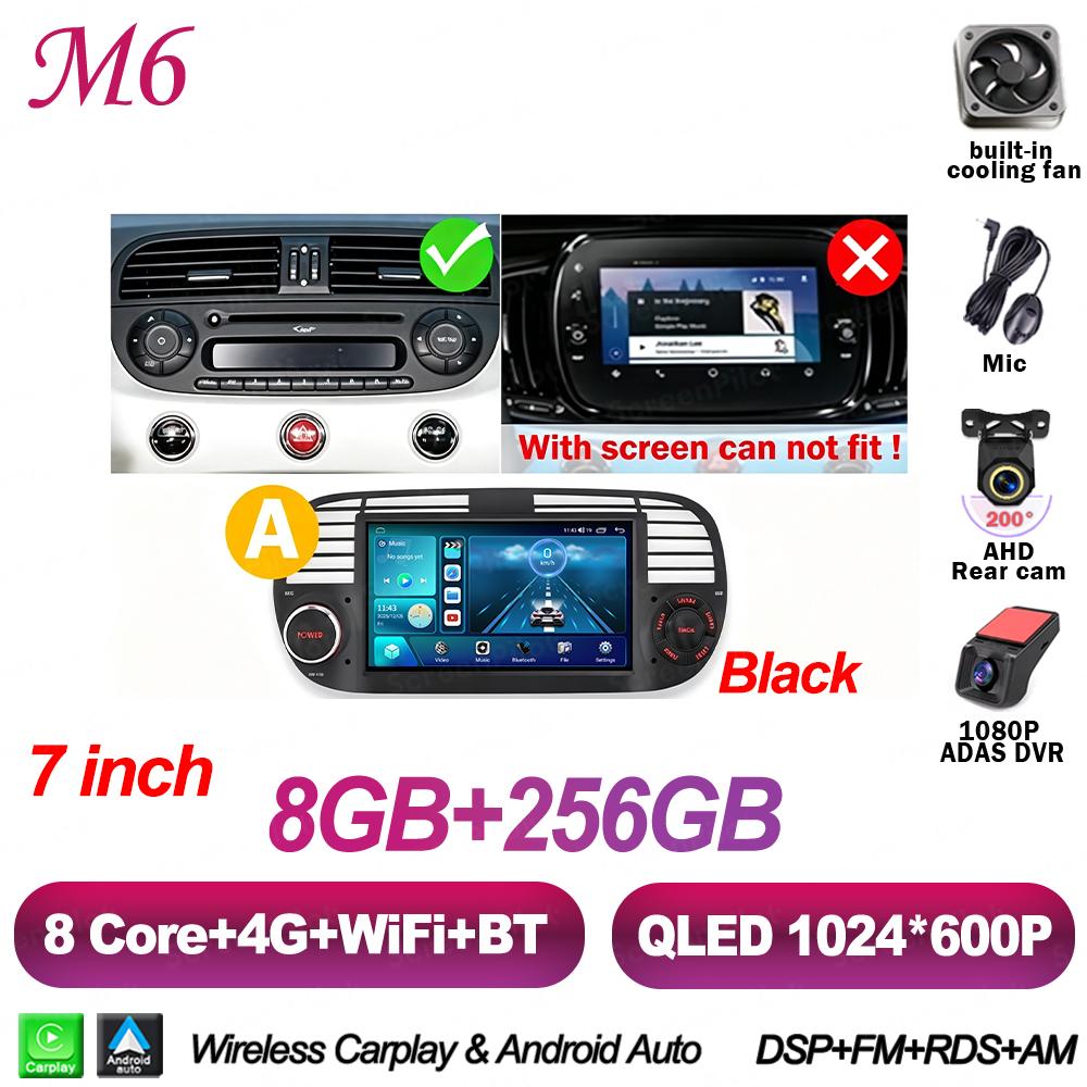 7 Inch Android 16 For FIAT 500 Abarth 2007-2015 Car Radio Stereo Head Unit Multimedia Video Player GPS Navigation 8 Core 5G RDS