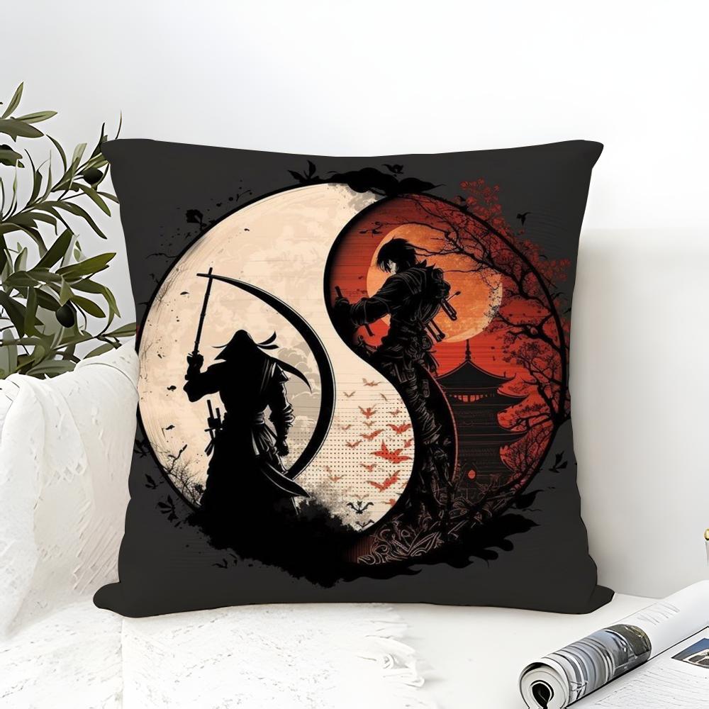 Classic And Handsome Shogun Samurai Pattern Pillow Case Linen Pillow Case Sofa Home Decor Cushion Cover Cushion Cove