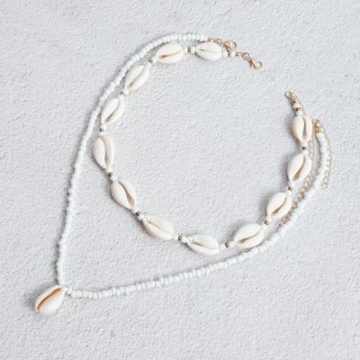 Mehrschichtige Schlüsselbein-Kette Accessoires für Damen, Böhmische Reiskorn-Muschel-Anhänger-Halskette
