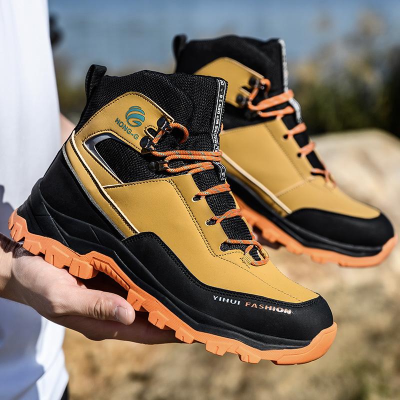 High Top Men's Safety Shoes Steel Toe Anti Smash Safety Boots Puncture Proof Work Safety Boots Wear-Resistant Men's Work Shoes