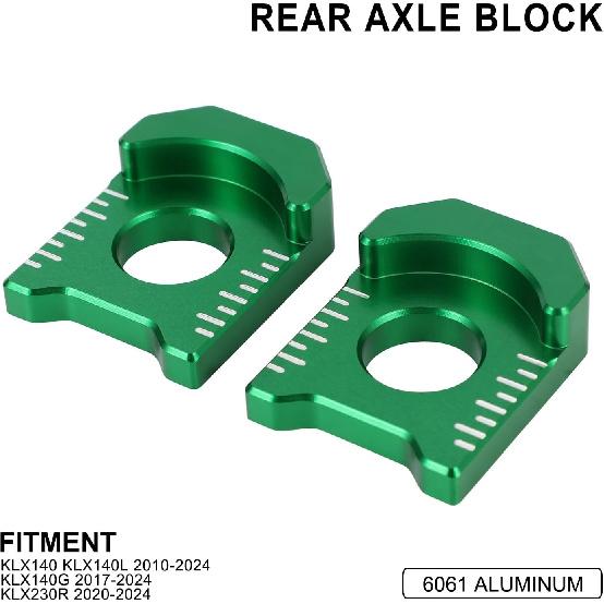 

KLX140 Rear Axle Blocks Chain Adjuster CNC for KLX140/KLX140L 2010-2024, KLX140G 2017-2024, KLX230R 2020-2024 Dirt Bike Motorcycle, Green