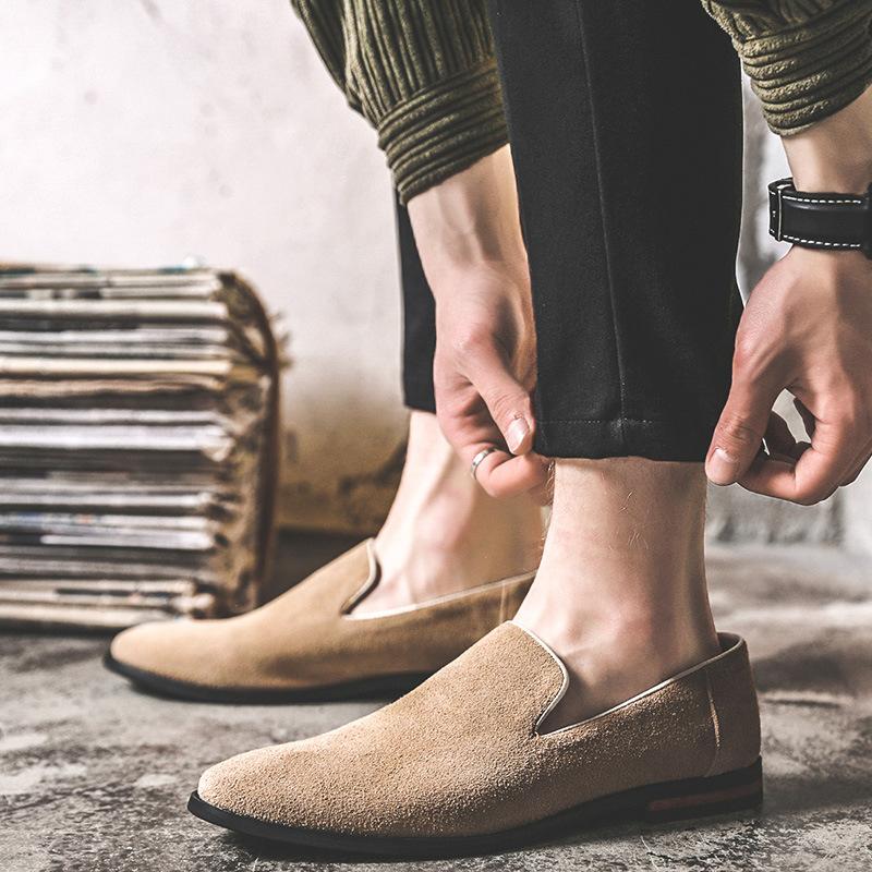 Men'S Pointed Leather Shoes, Suede Leather, Korean Version Of British Men'S Shoes, Lazy Tide Shoes, Doudou Shoes A0706-J