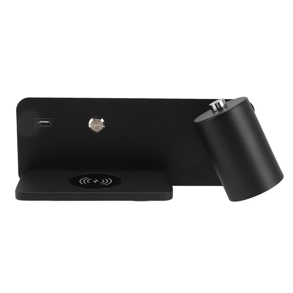 LED Wall Light USB Interface Wireless Charging LED Wall Lamp for Living Room Bedroom 85?265V Black